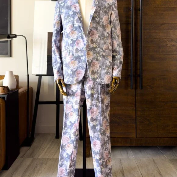 boohooMAN Floral Print Skinny Fit Suit - 40R
